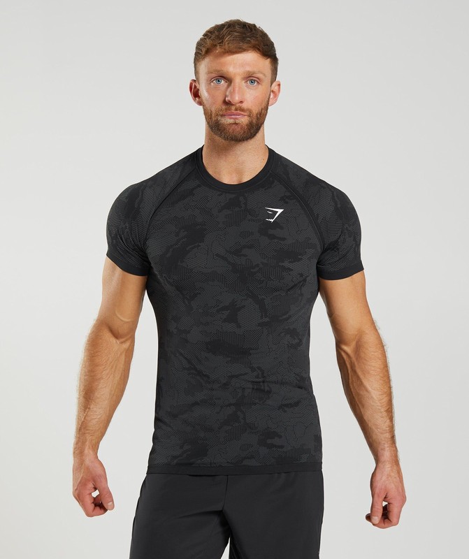 Gymshark Geo Seamless T-Shirt T-Shirt Heren Zwart Grijs | GVTY09786