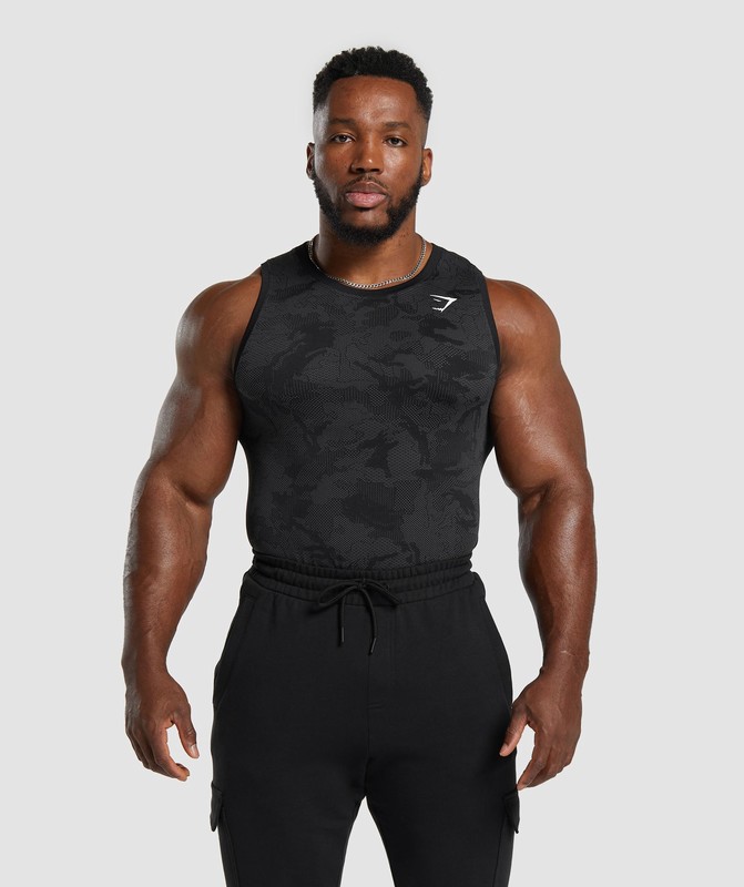 Gymshark Geo Seamless Tank Tanktop Heren Zwart Grijs | MNCA27614