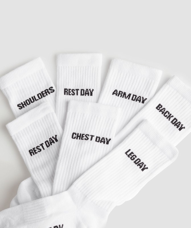 Gymshark Graphic Crew Socks 7PK Sokken Dames Wit | SVJO65287