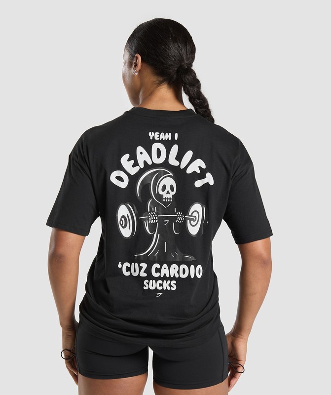 Gymshark Graphic Reaper Oversized Tee T-Shirt Dames Zwart | DFJA09128