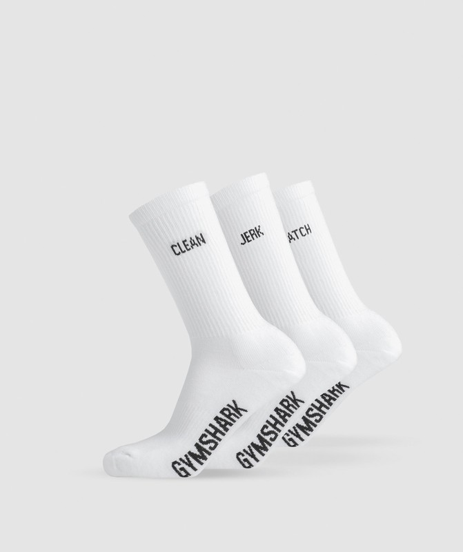 Gymshark Graphic Weightlifting Socks 3pk Sokken Dames Wit | YBLK76324