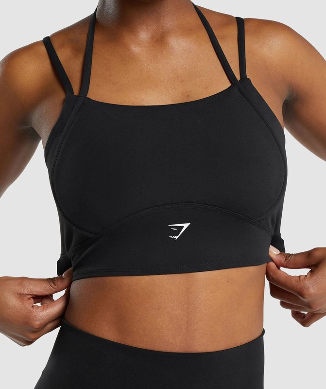 Gymshark Halterneck Crop Cami Tank Tanktop Dames Zwart | YTDI73182