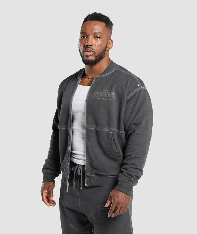 Gymshark Heavyweight Bomber Jacket Jas Heren Zwart Lichtturkoois | JYQA71902