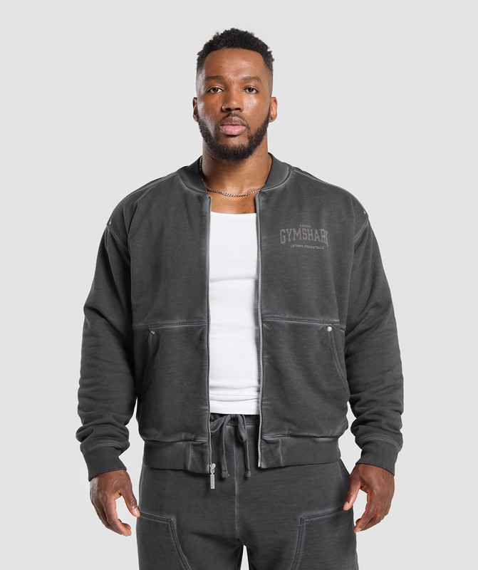 Gymshark Heavyweight Bomber Jacket Jas Heren Zwart Lichtturkoois | JYQA71902