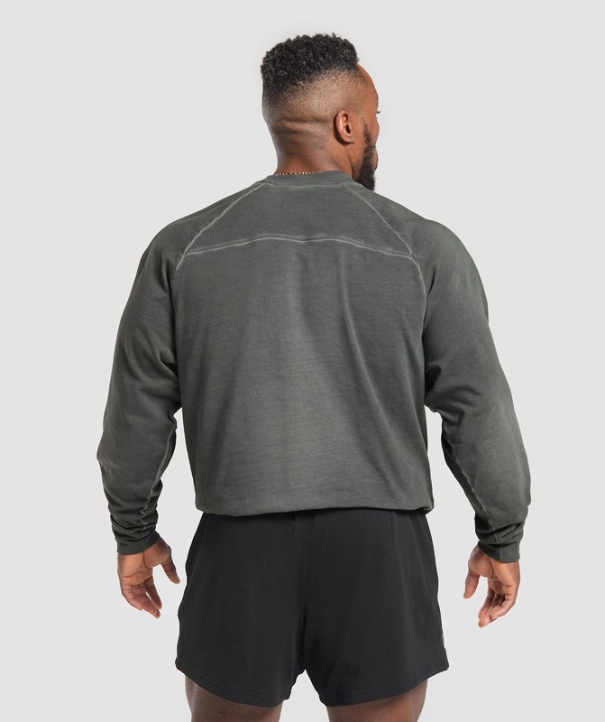 Gymshark Heavyweight LS T-Shirt T-Shirt Heren Zwart Lichtturkoois | UBKW02736