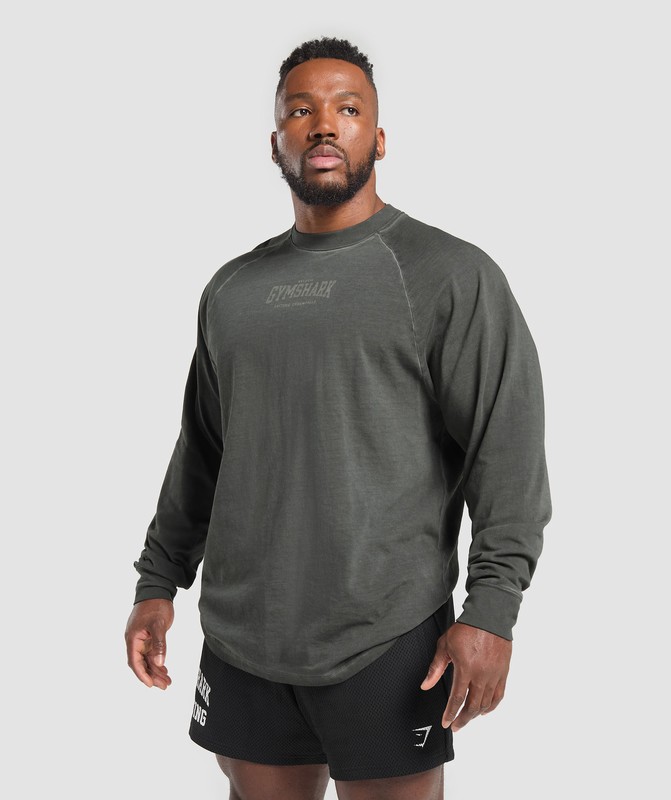 Gymshark Heavyweight LS T-Shirt T-Shirt Heren Zwart Lichtturkoois | UBKW02736