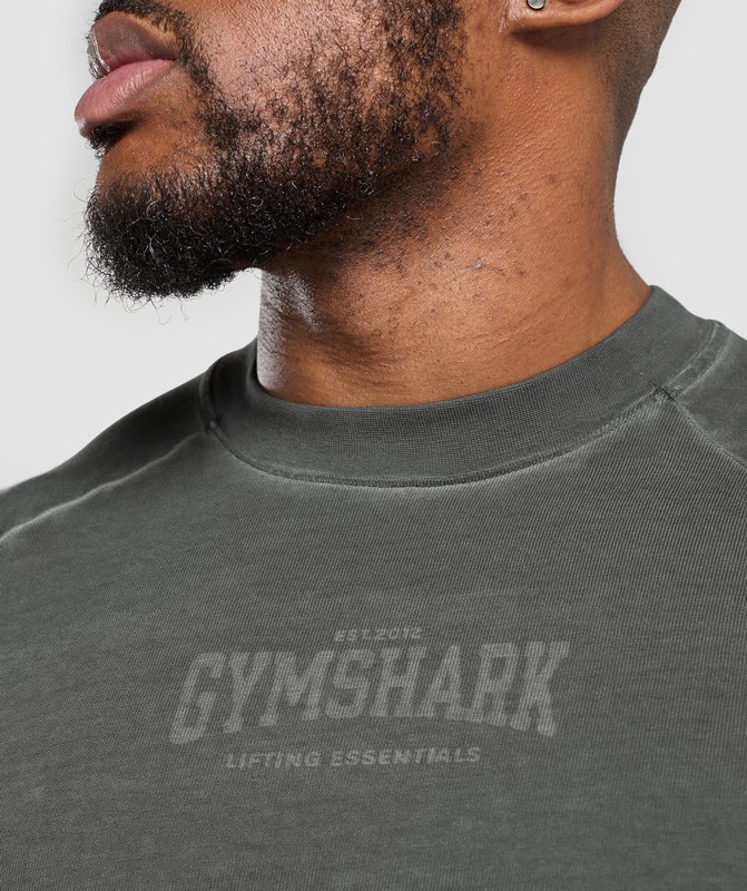 Gymshark Heavyweight LS T-Shirt T-Shirt Heren Zwart Lichtturkoois | UBKW02736