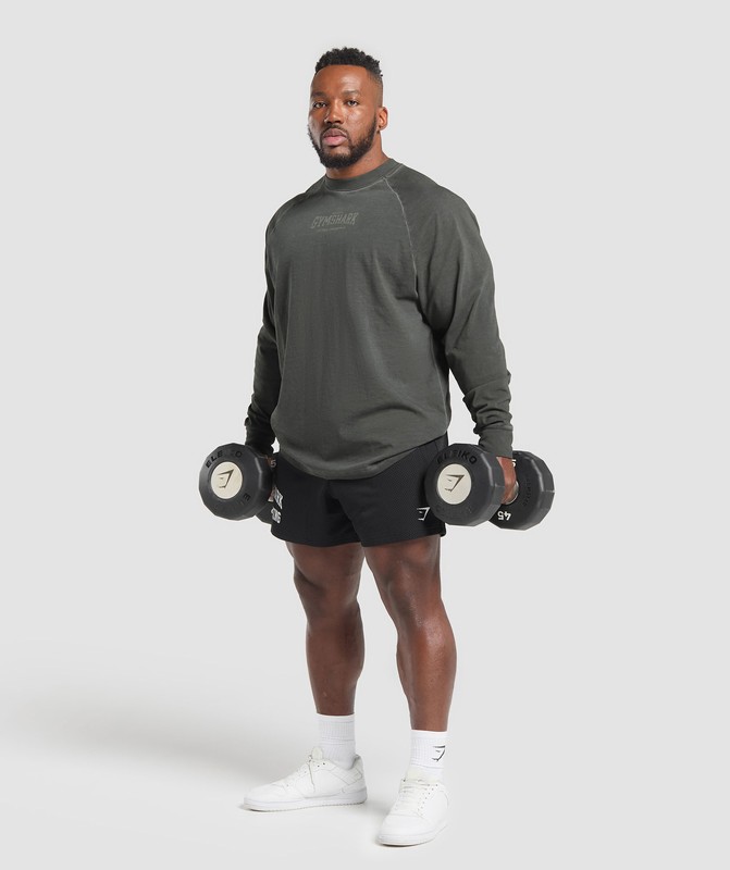 Gymshark Heavyweight LS T-Shirt T-Shirt Heren Zwart Lichtturkoois | UBKW02736