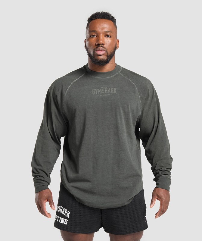 Gymshark Heavyweight Long Sleeve T-Shirt T-Shirt Heren Zwart Lichtturkoois | KTPC54703