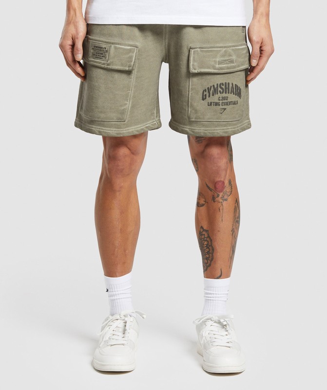 Gymshark Heavyweight Washed Cargo Shorts Korte Broek Heren Groen | WCLH50832