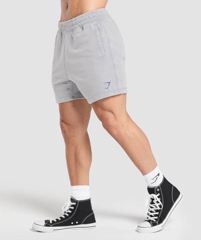 Gymshark Heritage 5" Shorts Korte Broek Heren Grijs Lichtturkoois | VAUK02678