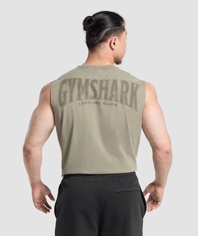 Gymshark Heritage Washed Cut Off Tank Tanktop Heren Groen | IPWA41683