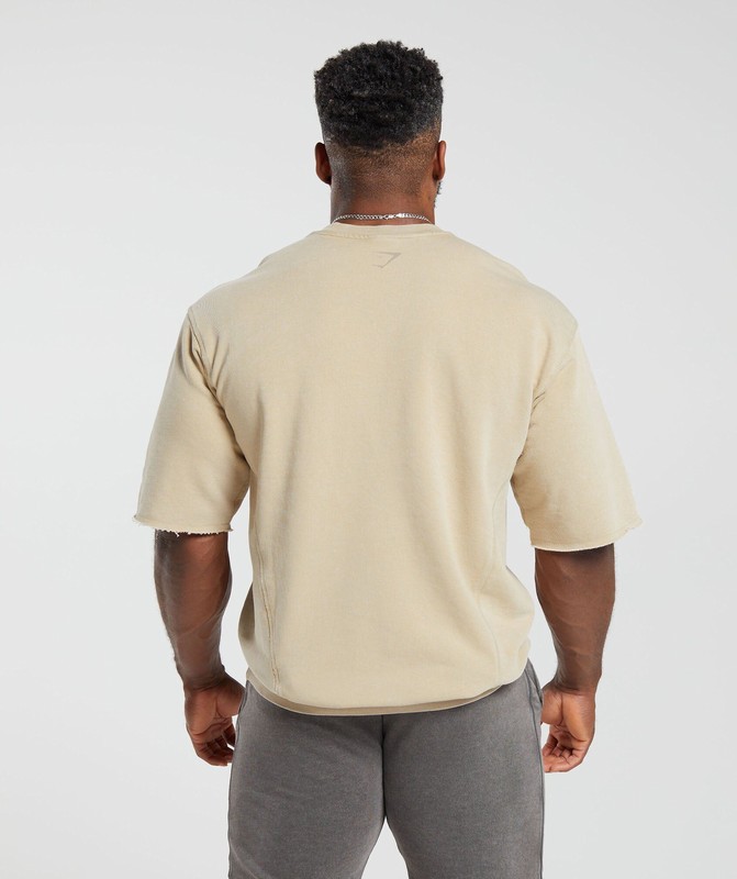 Gymshark Heritage Washed Short Sleeve Crew Sokken Heren Beige | BXAJ90685