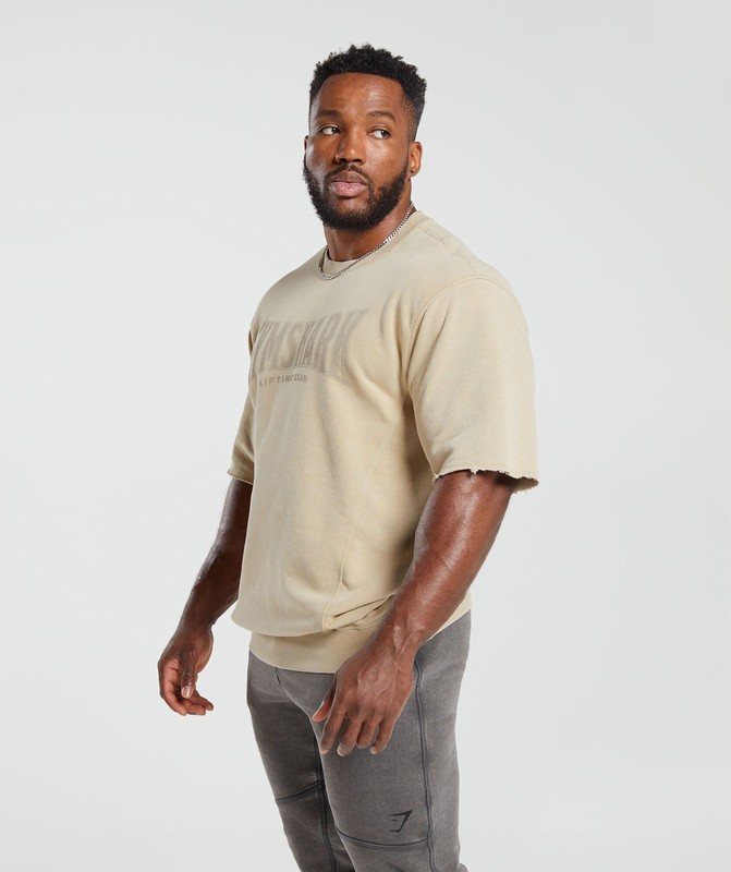 Gymshark Heritage Washed Short Sleeve Crew Sokken Heren Beige | BXAJ90685