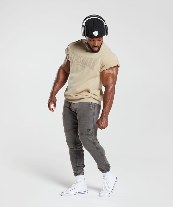 Gymshark Heritage Washed Short Sleeve Crew Sokken Heren Beige | BXAJ90685