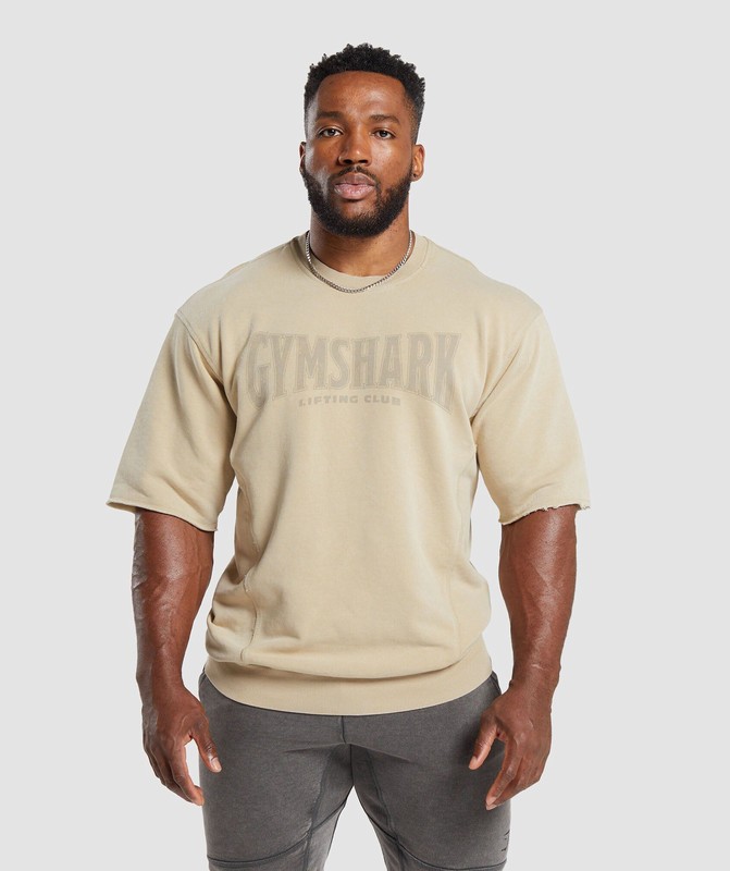 Gymshark Heritage Washed Short Sleeve Crew Sokken Heren Beige | BXAJ90685