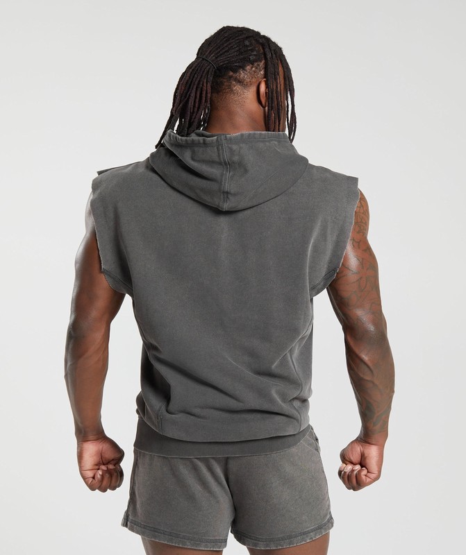 Gymshark Heritage Washed Sleeveless Zip Hoodie Hoodie Heren Grijs | EVHY09127