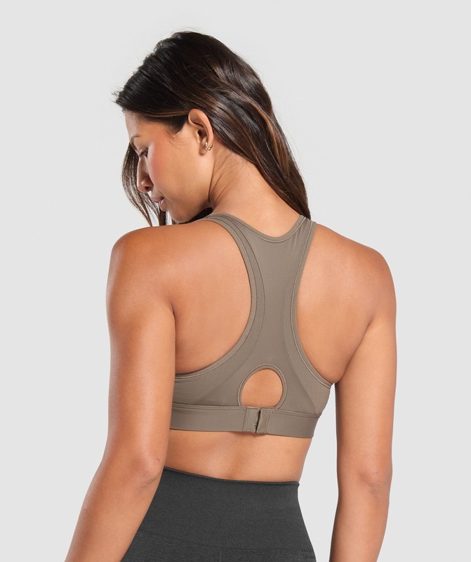 Gymshark Hybrid Sports Bra Sport BH Dames Camo Bruin | SFLA78346