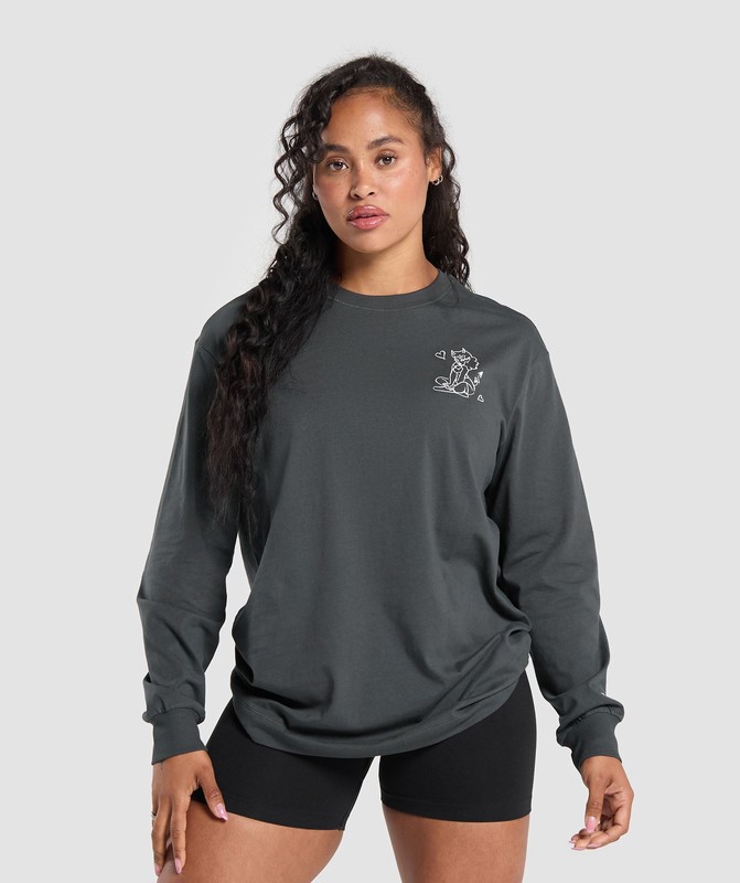 Gymshark I Love Squats Long Sleeve Skater Sweatshirts Dames Grijs | XAWJ98163