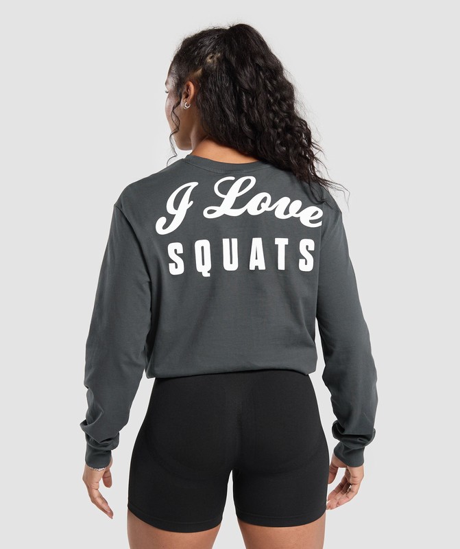 Gymshark I Love Squats Long Sleeve Skater Sweatshirts Dames Grijs | XAWJ98163