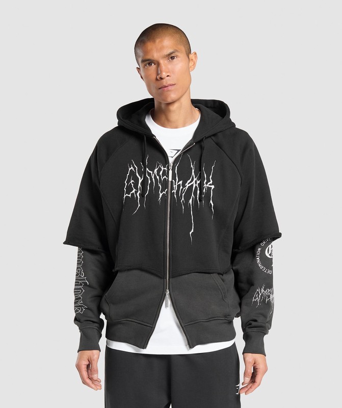Gymshark Layered Zip Up Hoodie Hoodie Heren Zwart Grijs | IPRL79165