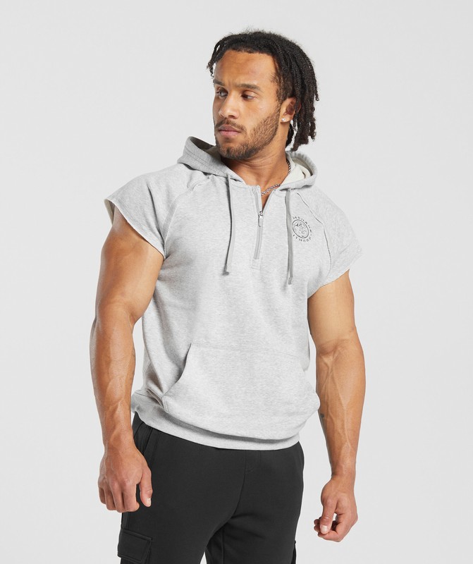 Gymshark Legacy 1/4 Zip Cap Sleeve Hoodie Hoodie Heren Lichtgrijs | VMGP74628