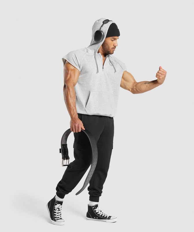 Gymshark Legacy 1/4 Zip Cap Sleeve Hoodie Hoodie Heren Lichtgrijs | VMGP74628