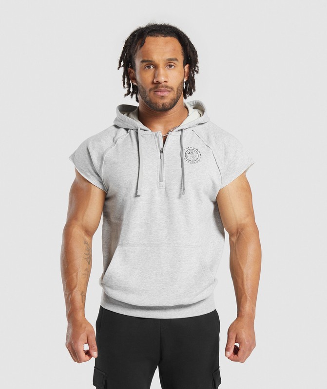 Gymshark Legacy 1/4 Zip Cap Sleeve Hoodie Hoodie Heren Lichtgrijs | VMGP74628