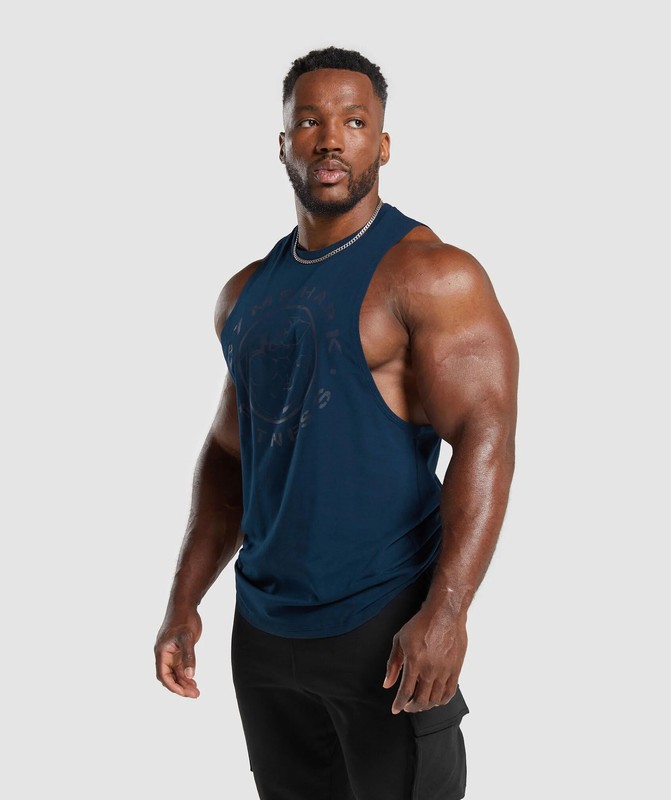 Gymshark Legacy Drop Arm Tank Tanktop Heren Donkerblauw | UHNR47625