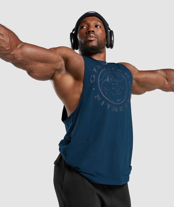 Gymshark Legacy Drop Arm Tank Tanktop Heren Donkerblauw | UHNR47625