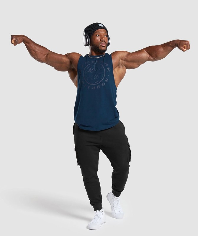 Gymshark Legacy Drop Arm Tank Tanktop Heren Donkerblauw | UHNR47625