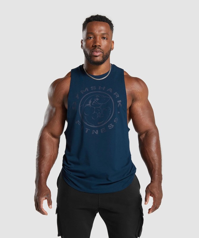 Gymshark Legacy Drop Arm Tank Tanktop Heren Donkerblauw | UHNR47625