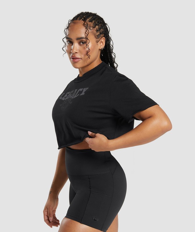 Gymshark Legacy Graphic Crop Top Crop Top Dames Zwart | WNJH87329