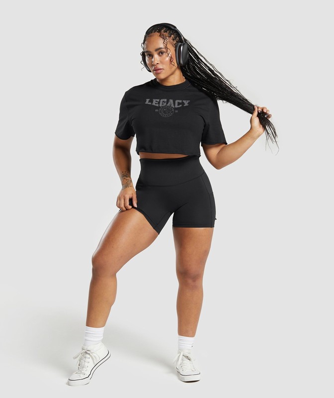 Gymshark Legacy Graphic Crop Top Crop Top Dames Zwart | WNJH87329