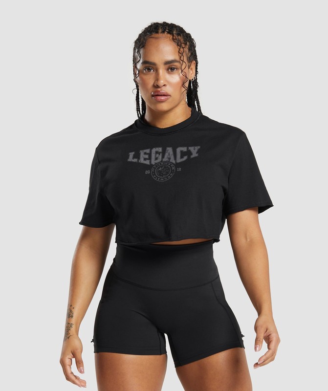 Gymshark Legacy Graphic Crop Top Crop Top Dames Zwart | WNJH87329