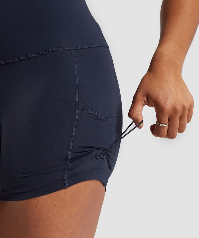 Gymshark Legacy Logo Tight Shorts Korte Broek Dames Blauw | ANFM24368