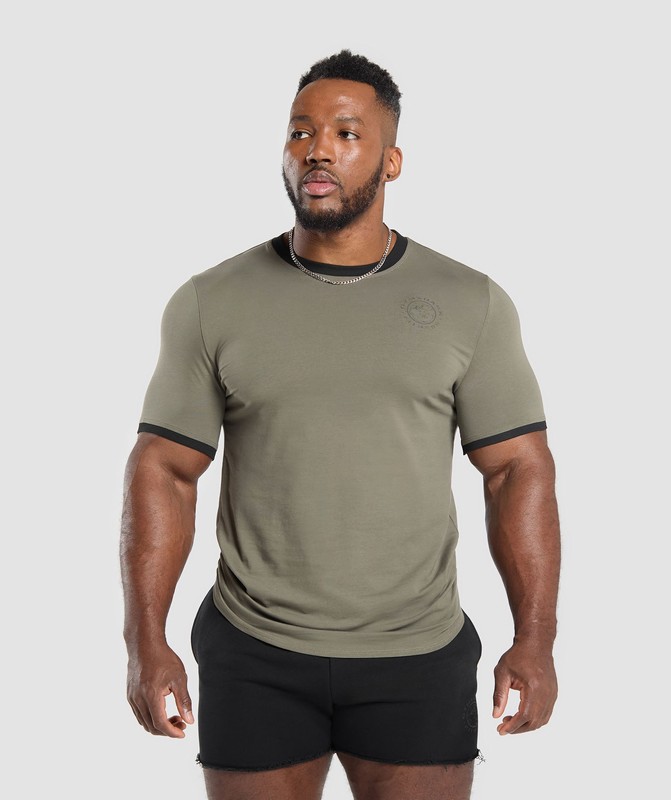 Gymshark Legacy Ringer T-Shirt T-Shirt Heren Groen Zwart | ZLFA32409