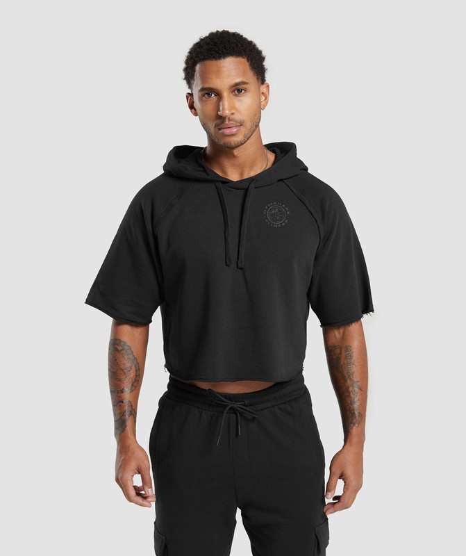 Gymshark Legacy Short Sleeve Crop Hoodie Hoodie Heren Zwart | SCMV21485
