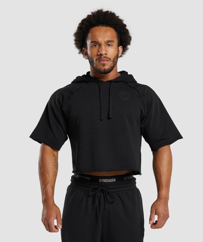 Gymshark Legacy Short Sleeve Crop Hoodie Hoodie Heren Zwart | SCMV21485