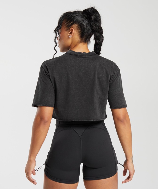 Gymshark Legacy Washed Crop Top Crop Top Dames Zwart | QZWC90432