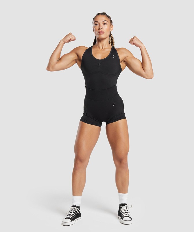Gymshark Lift Contour Seamless Bodysuit Bodysuit Dames Zwart Zwart | DWBN74253