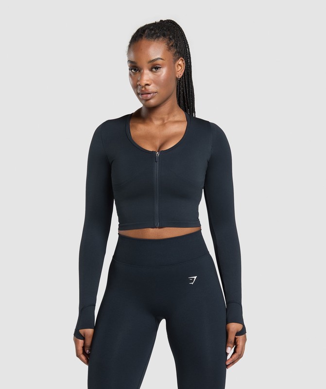 Gymshark Lift Seamless Zip Up Jacket Jas Dames Blauw Zwart | JINF48107