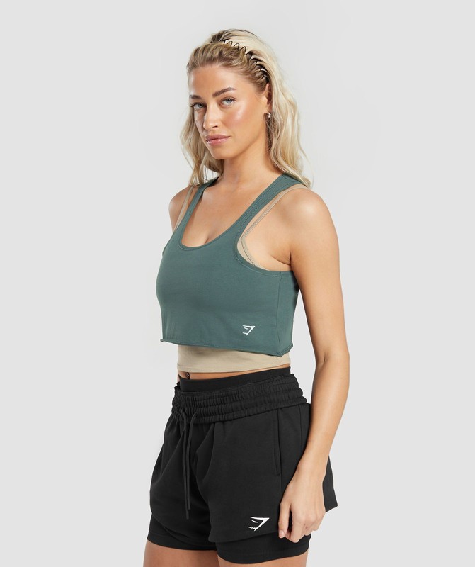 Gymshark Lifting 2 In 1 Crop Tank Tanktop Dames Bruin | RBEL41607