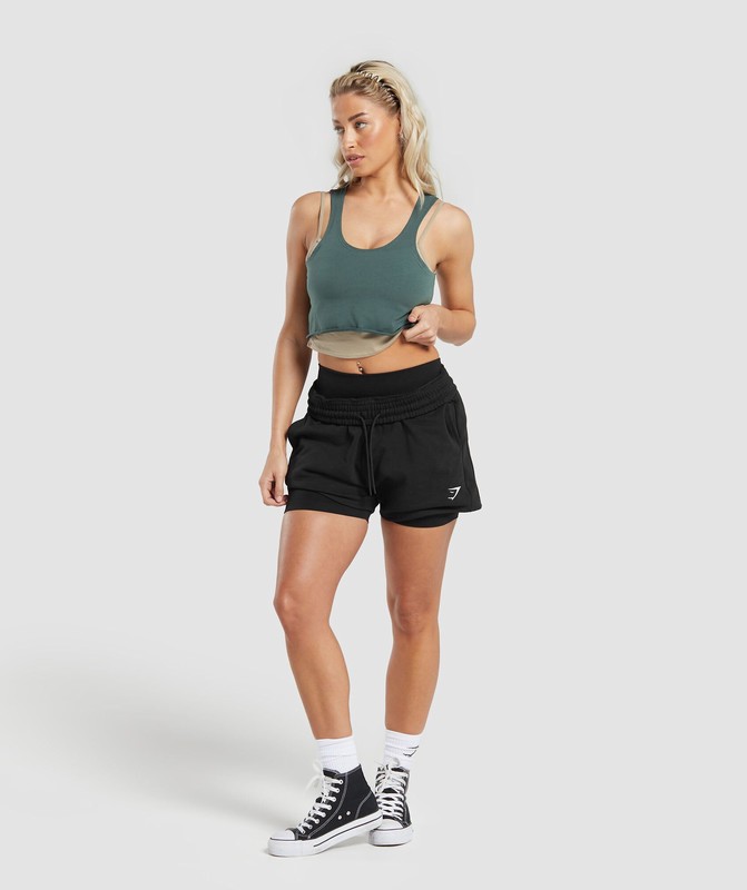 Gymshark Lifting 2 In 1 Crop Tank Tanktop Dames Bruin | RBEL41607