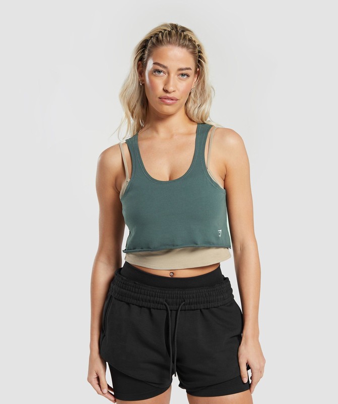 Gymshark Lifting 2 In 1 Crop Tank Tanktop Dames Bruin | RBEL41607