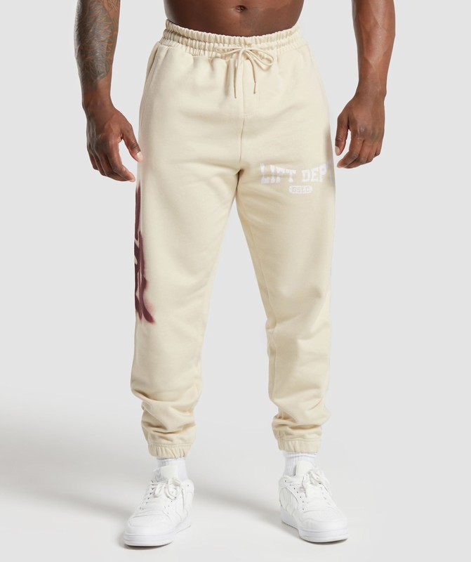 Gymshark Lifting Department Graffiti Joggers Joggingbroek Heren Wit | GJUA32516