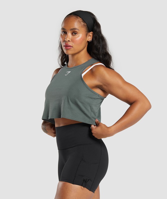 Gymshark Lifting Essential Cotton Crop Tank Tanktop Dames Slate Teal | IUNR79853