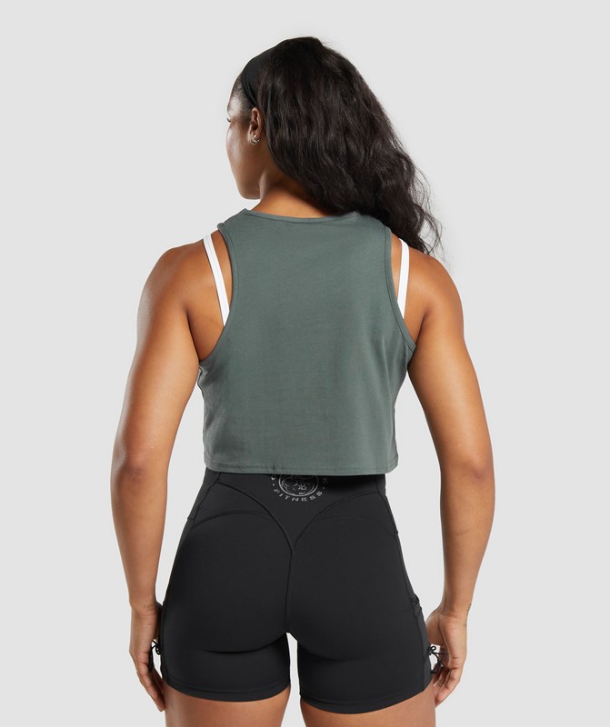 Gymshark Lifting Essential Cotton Crop Tank Tanktop Dames Slate Teal | IUNR79853