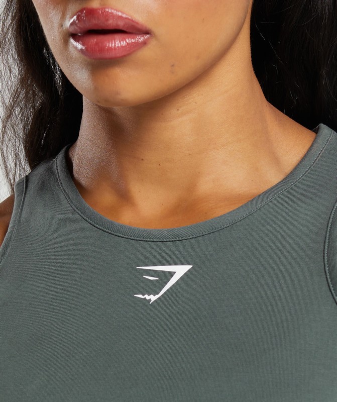 Gymshark Lifting Essential Cotton Crop Tank Tanktop Dames Slate Teal | IUNR79853