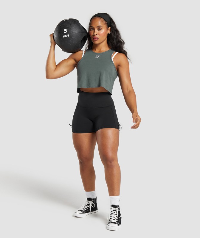Gymshark Lifting Essential Cotton Crop Tank Tanktop Dames Slate Teal | IUNR79853